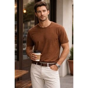 Buck Mason Made in USA Men's Large Brown Crew Neck T Shirt Minimalist Cotton Tee